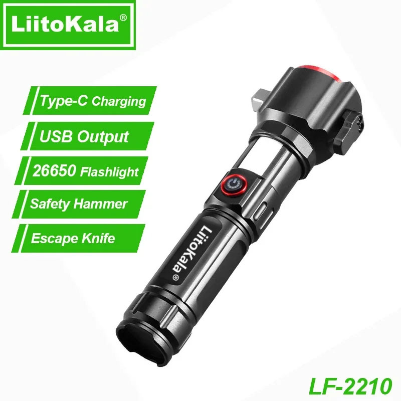 LiitoKala LF-2210 26650 Multifunción Luz fuerte ajustable Linterna portátil