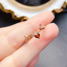 天然S925银黄水晶戒指4*4mm轻奢高级感项链 新款网红饰品批发