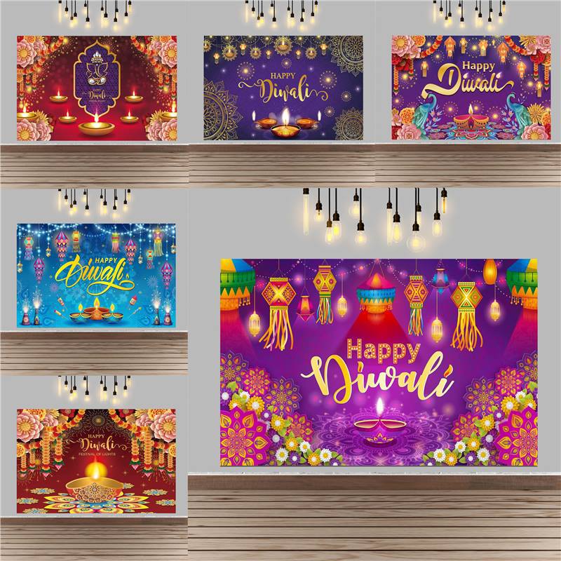 跨境排灯节日布置背景布 排灯节快乐横幅 Diwali主题装饰道具