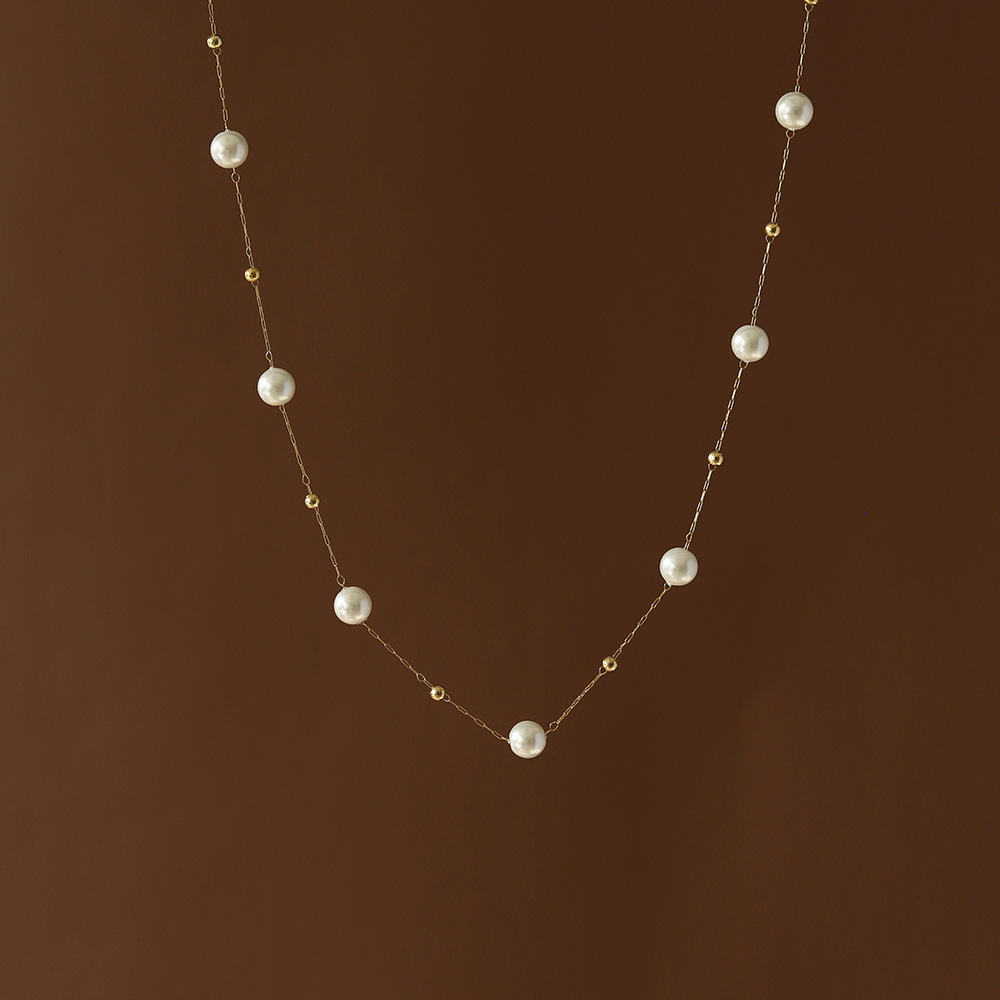 Fashion Round Titanium Steel Pearl Plating Necklace 1 Piece