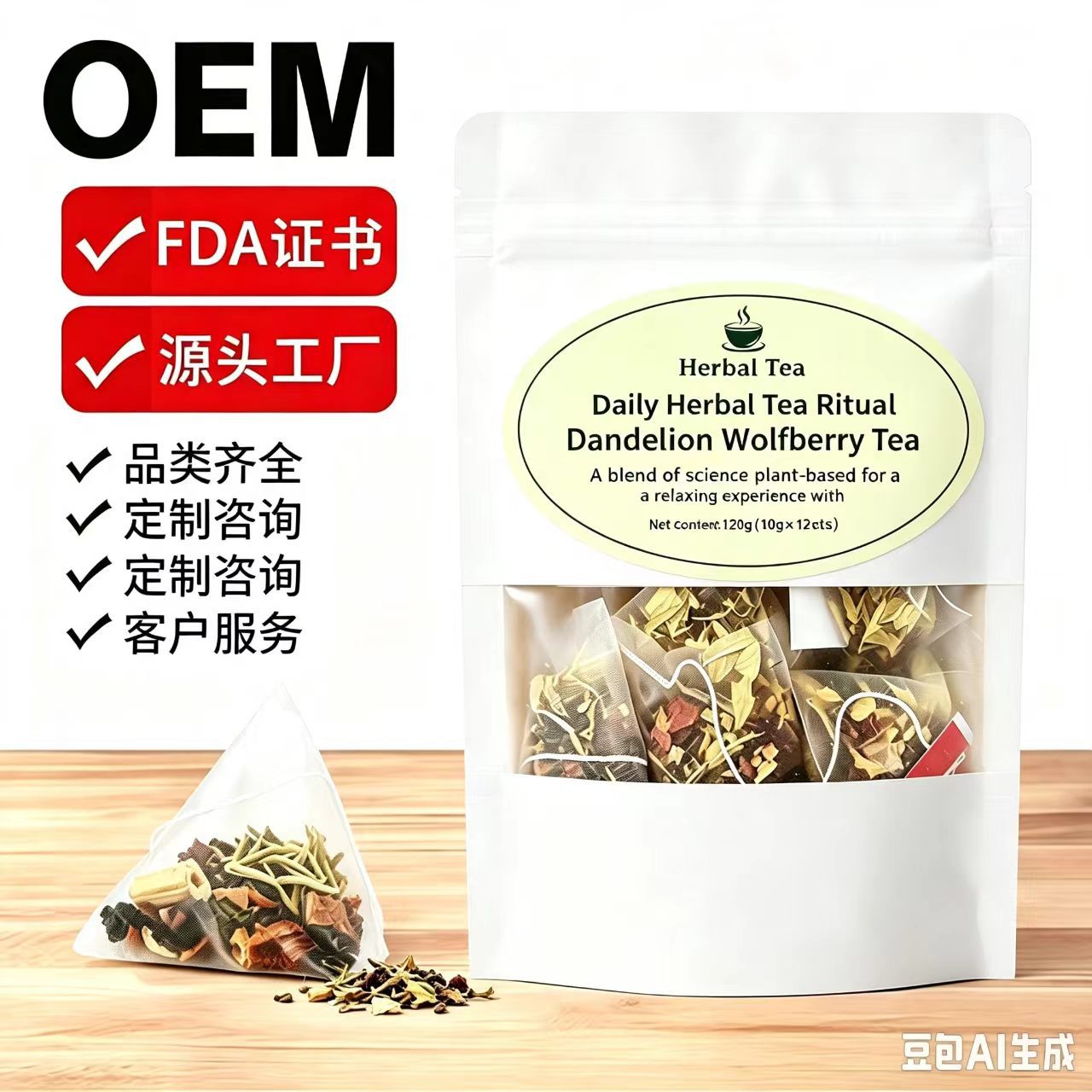 Dandelion Goji Herbal Tea 120g Bag 12 Pyramid Tea Bags Daily Brew key features