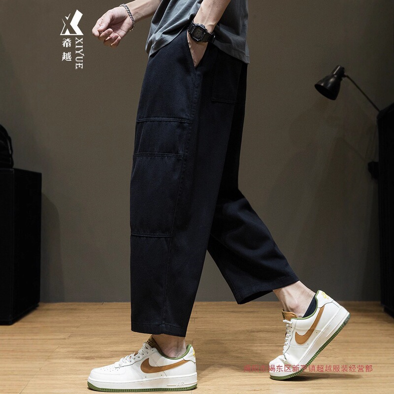 Summer Men's Cargo Pants Straight Loose Plus Size Cropped Pants for Big Men Spring Autumn Thin Casual Pants Trendy Men's Pants Summer Men's Cargo Pants Straight Loose Plus Size Cropped Pants for Big Men Spring Autumn Thin Casual Pants Trendy Men's Pants