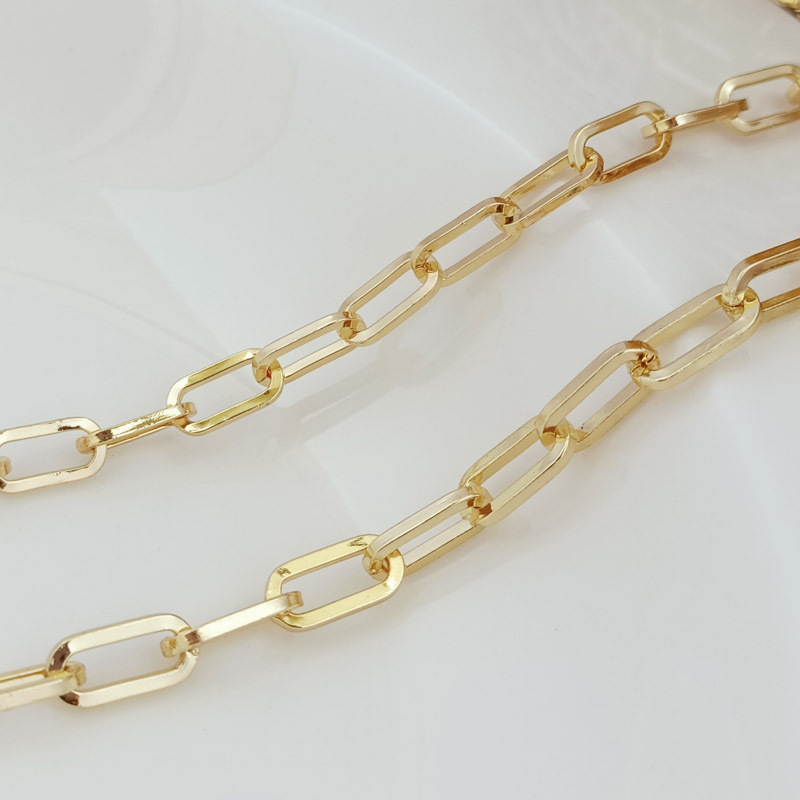 进口韩铜14K铜镀金保色手工链长方粗链半成品手链项链DIY饰品配件