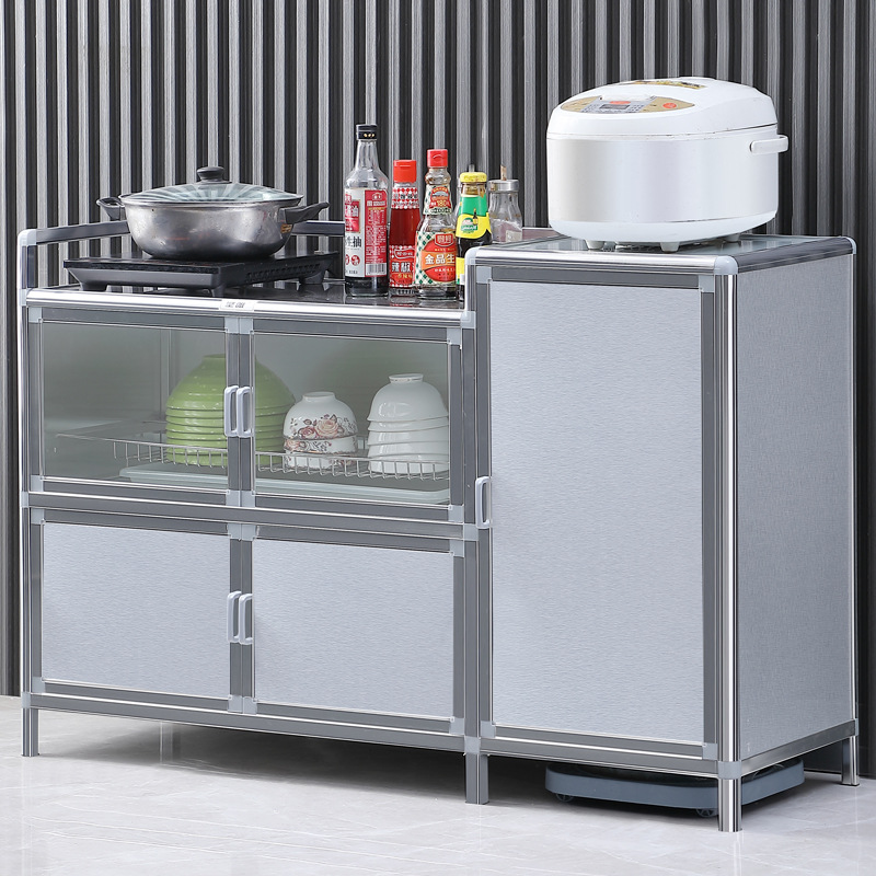 厨房不锈钢灶台柜碗柜餐边柜加厚橱柜一体式储物柜子收纳柜