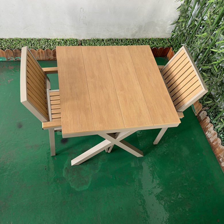 Mesas y sillas de patio al aire libre, mesas grandes, balcones, campamentos de ocio, mesas y sillas de madera de plástico de madera anticorrosiva, mesas exteriores de café y té con leche
