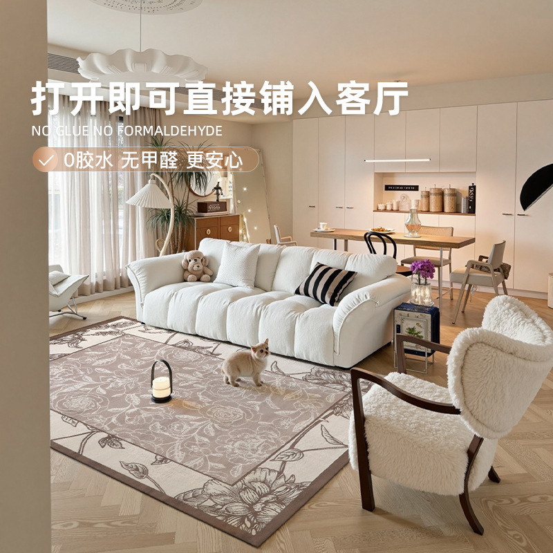 Foshan alfombra sala de estar engrosada 12mm estilo retro impermeable sin pegamento dormitorio gran área de alfombra de alfombra de alfombra de villa