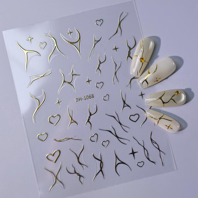 Personalized artistic line nail stickers with flat adhesive backing, gold foil abstract lines, DIY French manicure stickers, DH style Personalized artistic line nail stickers with flat adhesive backing, gold foil abstract lines, DIY French manicure stickers, DH style