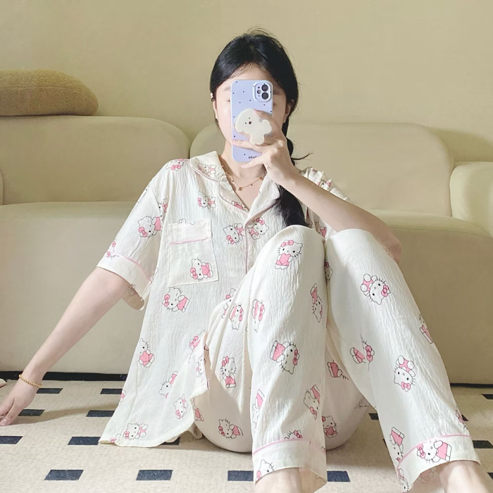 Verano nuevo pijama de amor mujer adorable oso simple ocio delgado nubes algodón ropa doméstica dos piezas conjunto al por mayor