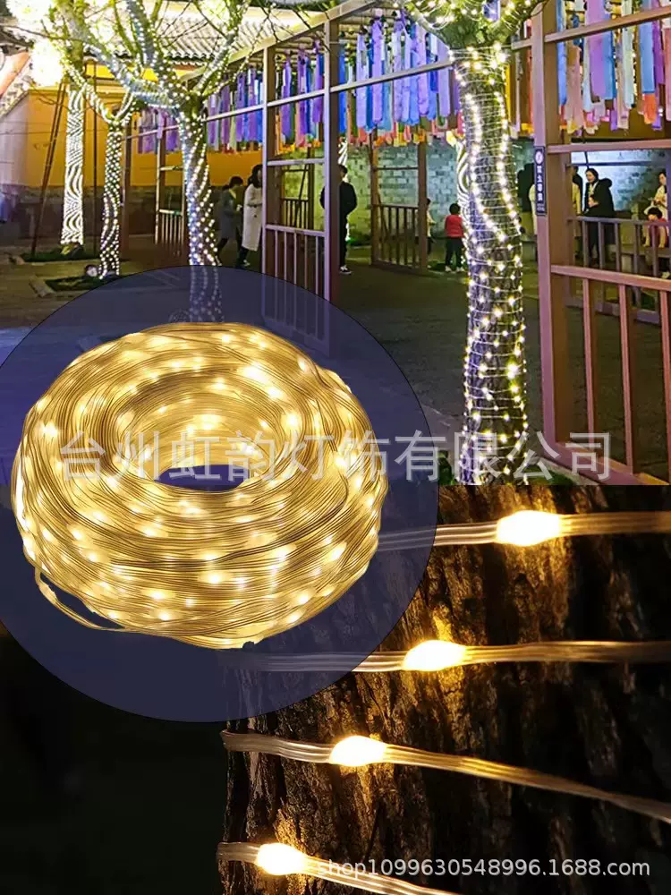 新款户外防水LED庭院圣诞节日装饰太阳能皮线灯串