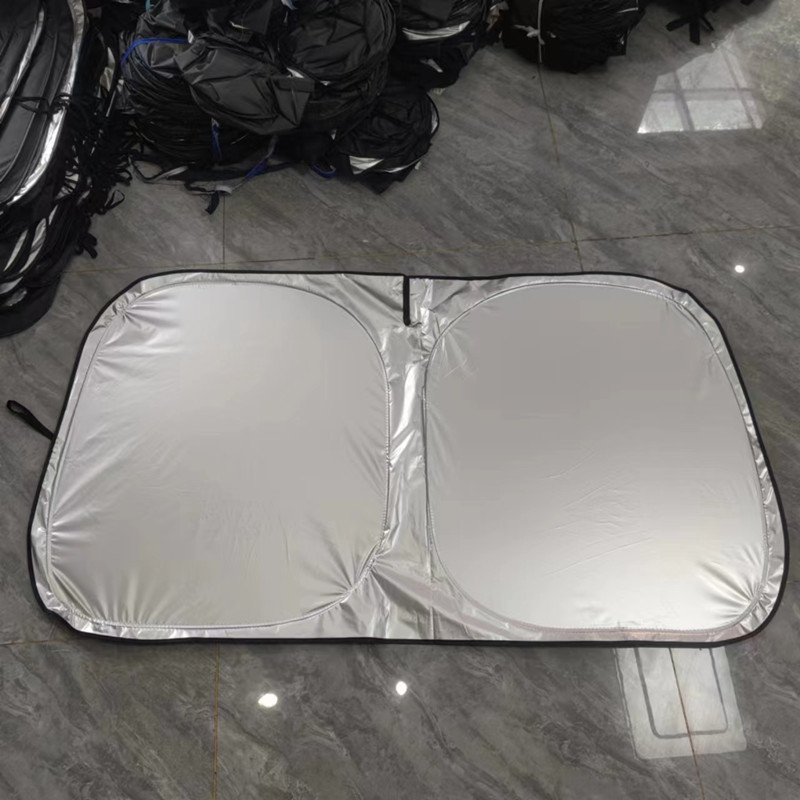Car sunshade for summer sun protection, new double-ring silver-coated fabric sunshade for the front windshield, nylon sunshade umbrella for heat insulation and light blocking
