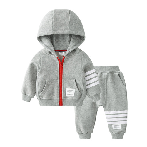 2024 Autumn/Winter Trendy Children's Apparel Set for Boys and Girls: Long-Sleeve Grey Casual Zip-Up Jacket and Pants