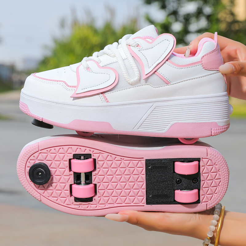 Heelys Shoes with Invisible Retractable Four Wheels and Brakes for Girls, Automatic Roller Skates with 4 Wheels for Students, Glowing for Girls