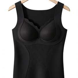 德绒保暖背心女带胸垫外穿冬季加绒加厚发 热免穿文胸内搭打底吊