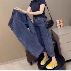 大码直筒牛仔裤女夏季薄款2025新款裤子小个子胖mm显瘦八分阔腿裤