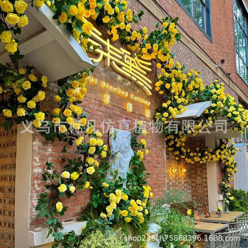Artificial Flower Vine Yellow Rose Flower Check-In Landscaping Flower Decoration Internet-Famous Waterfall Internet-Famous Photo Shoot Lucky Snack Courtyard