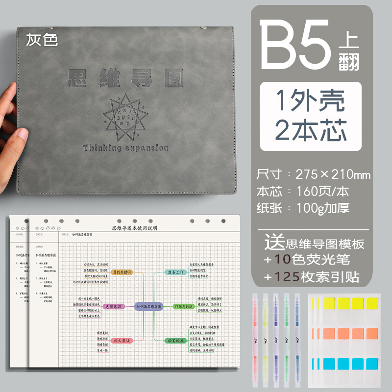 Mapa de la mente cuaderno a4B5 cuaderno de hojas sueltas desmontable estudiante simple examen de ingreso de posgrado Aprendizaje de cuero suave en stock al por mayor