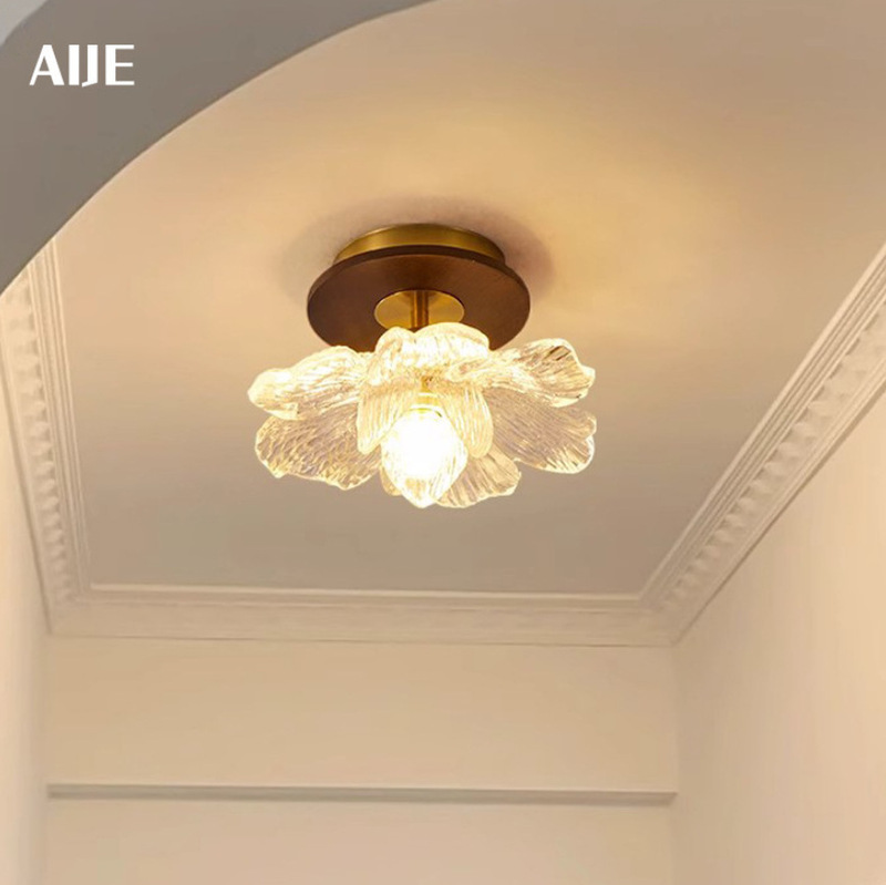 Corridor Light, Aisle Light, Light Luxury Walnut Brass Chinese Ceiling Light, Retro Wabi-Sabi Style Entrance Balcony Light