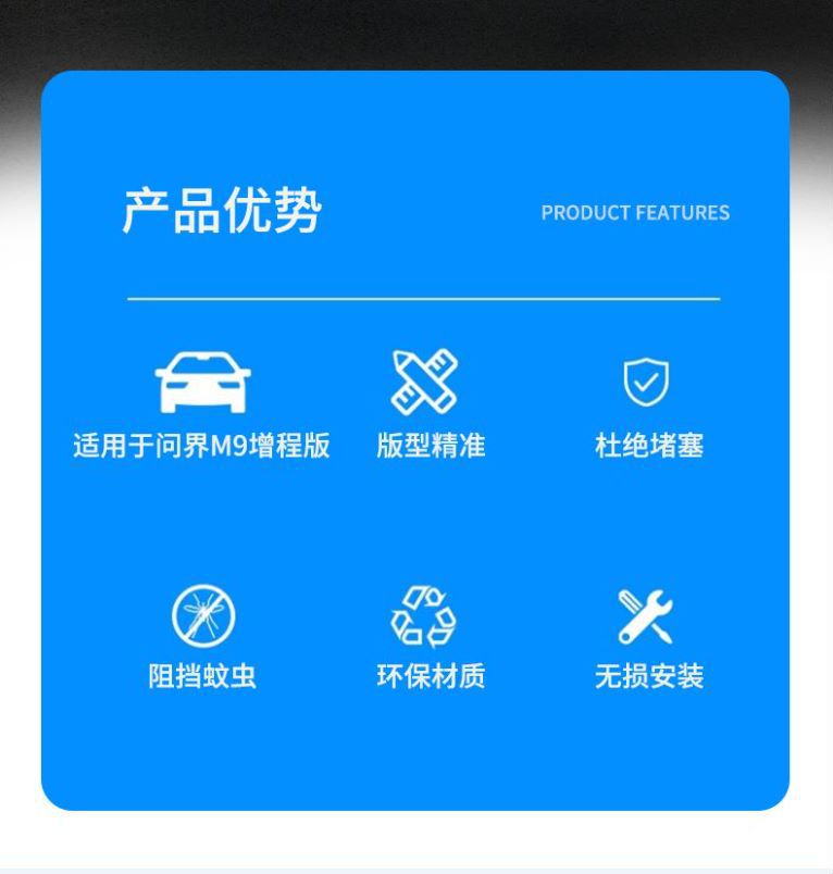 Applicable to 24 Models of Aito M9 Extended-Range Version and Max Version, Insect-Proof Net, Grille Protection Net, Snap-On Installation, No Disassembly Required