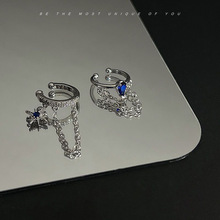 异域蓝宝水晶流苏耳骨夹无耳洞耳夹女星芒高级感复古简约耳蜗夹