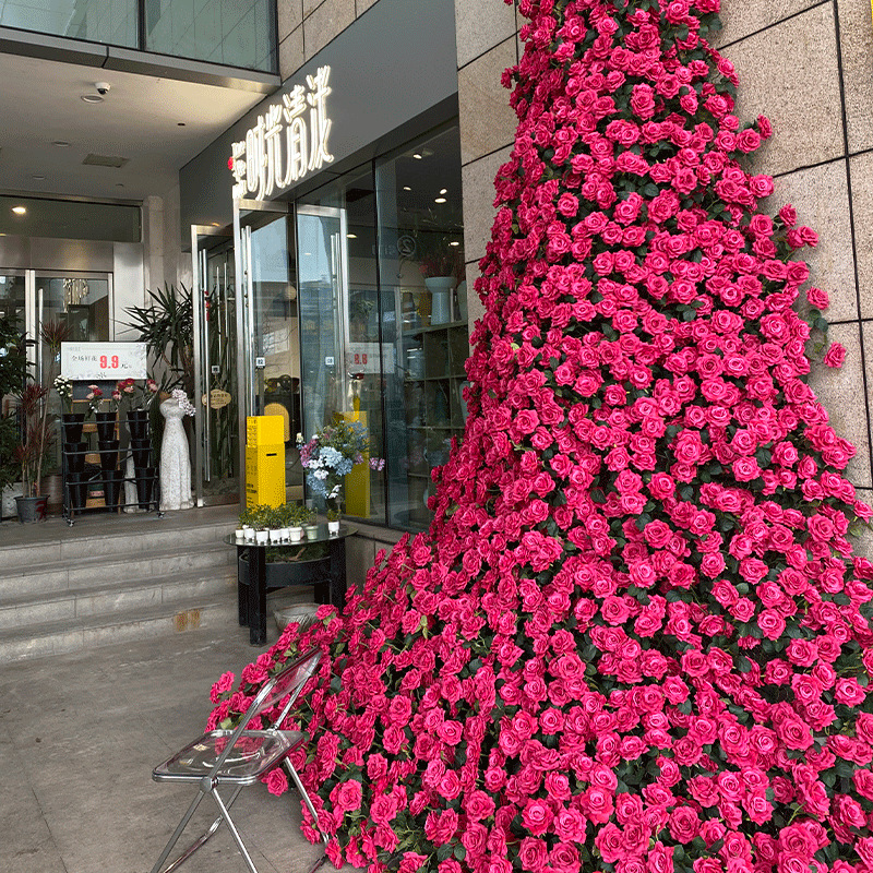 弗洛伊德玫瑰瀑布仿真花活动布景商场美陈网红打卡玫瑰花墙假花详情11