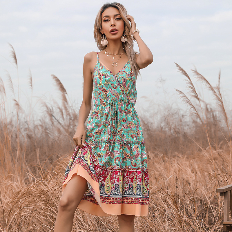 printed sling strapped chiffon dress  NSYMR48802