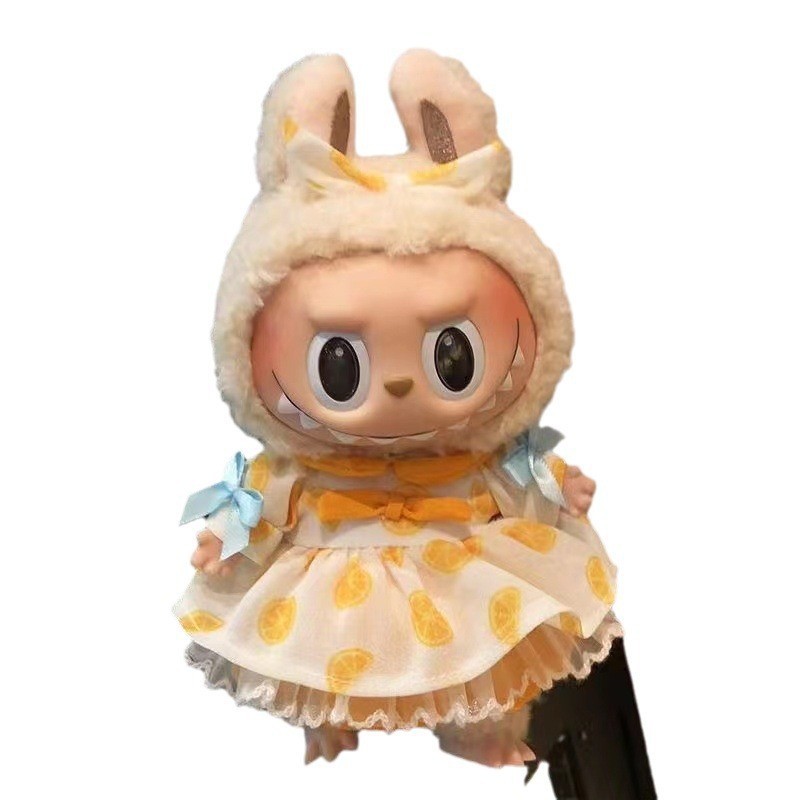 Caja ciega de 17cm, tela de tela, traje de mono de alce pequeño de terciopelo de nube, colgante de labubu, vestido de Navidad de cerdo