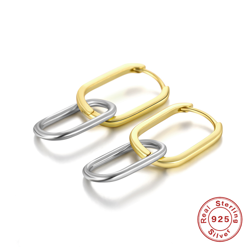 Nueva separación de colores en forma de U moda europea y americana simple ins estilo s925 plata esterlina color a juego clásico anillo de oreja hebilla pendientes