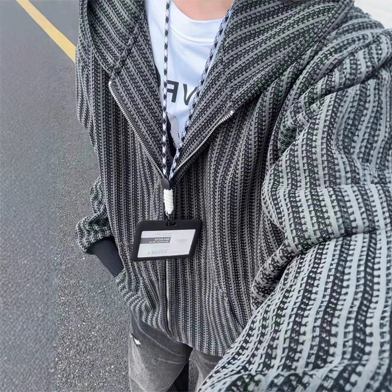 American Retro Cardigan Sweatshirt Men's Autumn and Winter Chenille Tweed Jacket Heavy Stiff Couple Hoodie