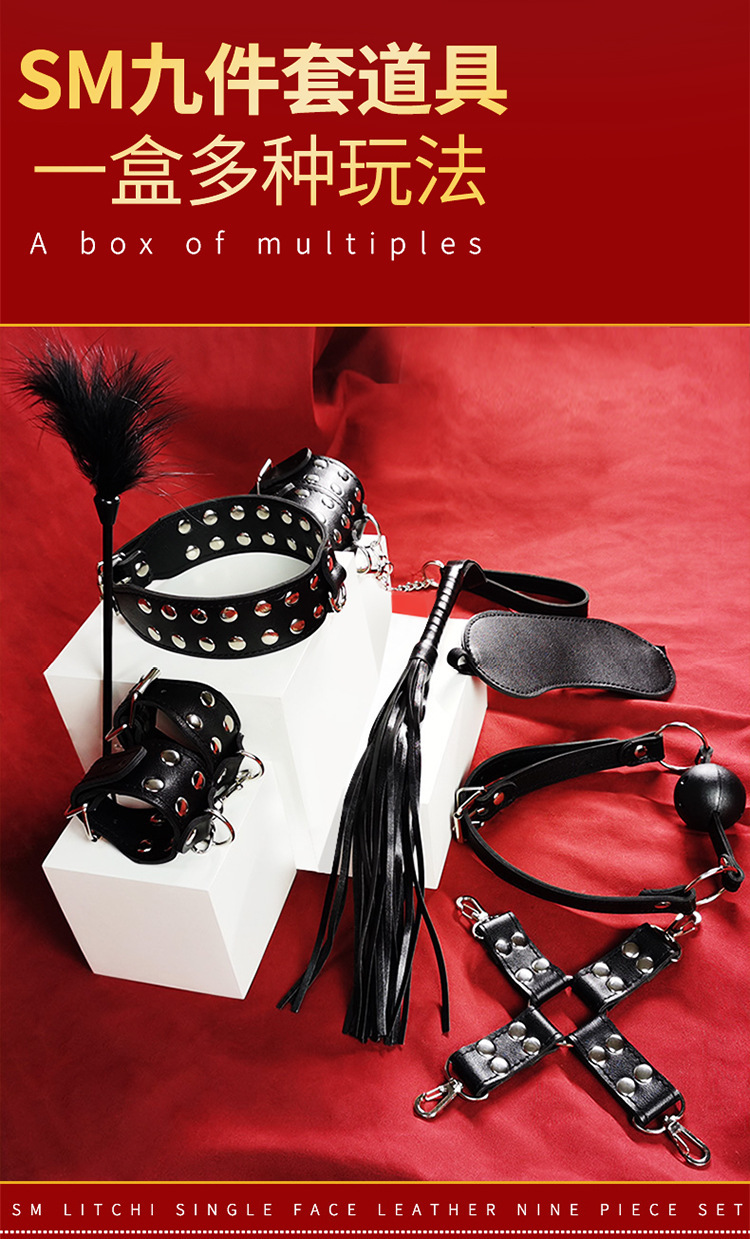Jiuai SM Bondage Set 9-Piece Leather Restraint Kit with Collar and Mouth Ball — detail image 2