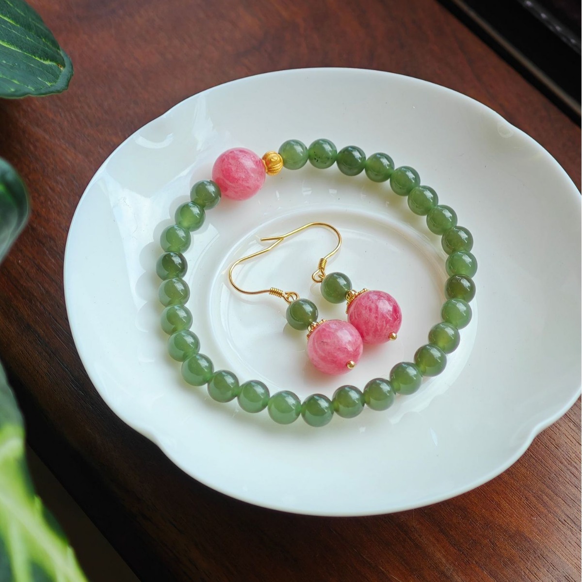 红了樱桃 绿了芭蕉 红蔷薇耳环红色国风饰品设计款和田玉手链