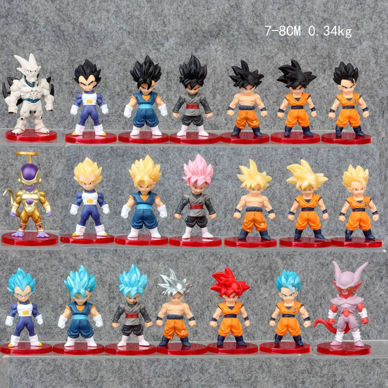 21 Dragon Ball Figures, Battle Version, Son Goku, Trunks, Gogeta, Super Saiyan Model, Small Size, Export Display Pieces
