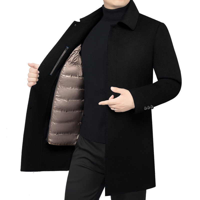 Fashionable Business Wool Double-Sided Fabric Detachable down Liner Lapel Sheep Wool Coat 2025 Winter down Jacket