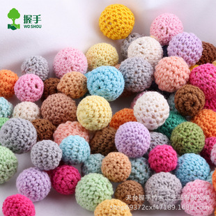 16-20mm handmade crochet wool ball crochet ball colorful lotus wood wool wooden beads diy baby pacifier chain accessories