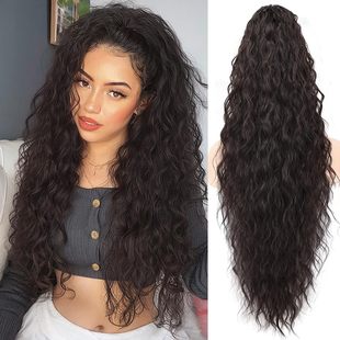 Xuchang Wig for Women with Claw Clip Ponytail Corn Silk High-Temperature Fiber Long Curly Fluffy Wig Ponytail Hairpiece