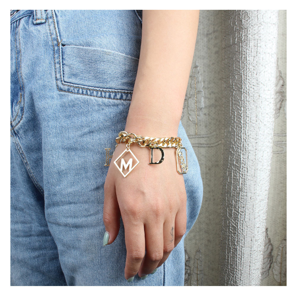 fashion exaggerated chain alloy letter pendant braceletpicture2