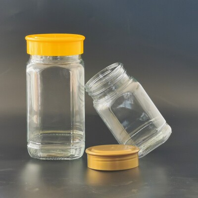 八角蜂蜜玻璃瓶密封罐辣椒酱菜瓶果酱瓶罐头瓶空瓶子储物罐带盖|ru