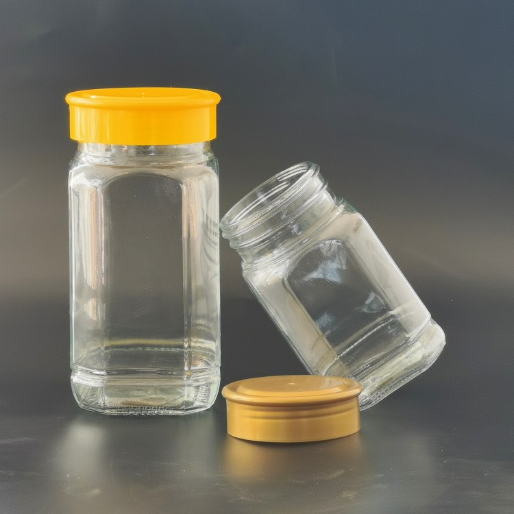 八角蜂蜜玻璃瓶密封罐辣椒酱菜瓶果酱瓶罐头瓶空瓶子储物罐带盖|ru