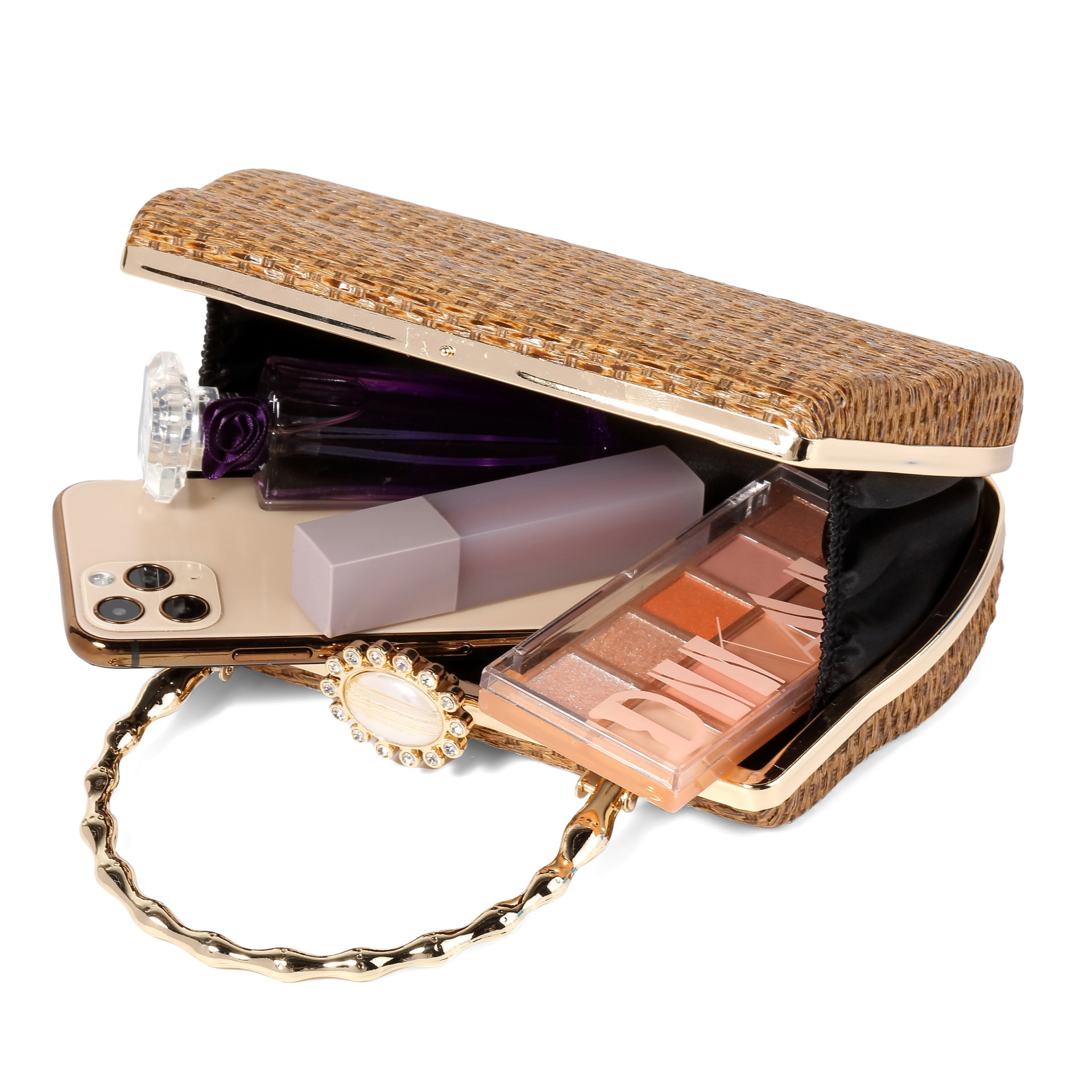 322g Weight Lock clasp Closure Type Ring Handle, Chain Strap Type Evening Bag, Box bag Bags Type Casual Occasion Straw Material Solid Color Pattern All Seasons Season Women's Gender Elegant Style Square Shape Women's Straw Solid Color Elegant Square Lock Clasp Evening Bag Box Bag 7