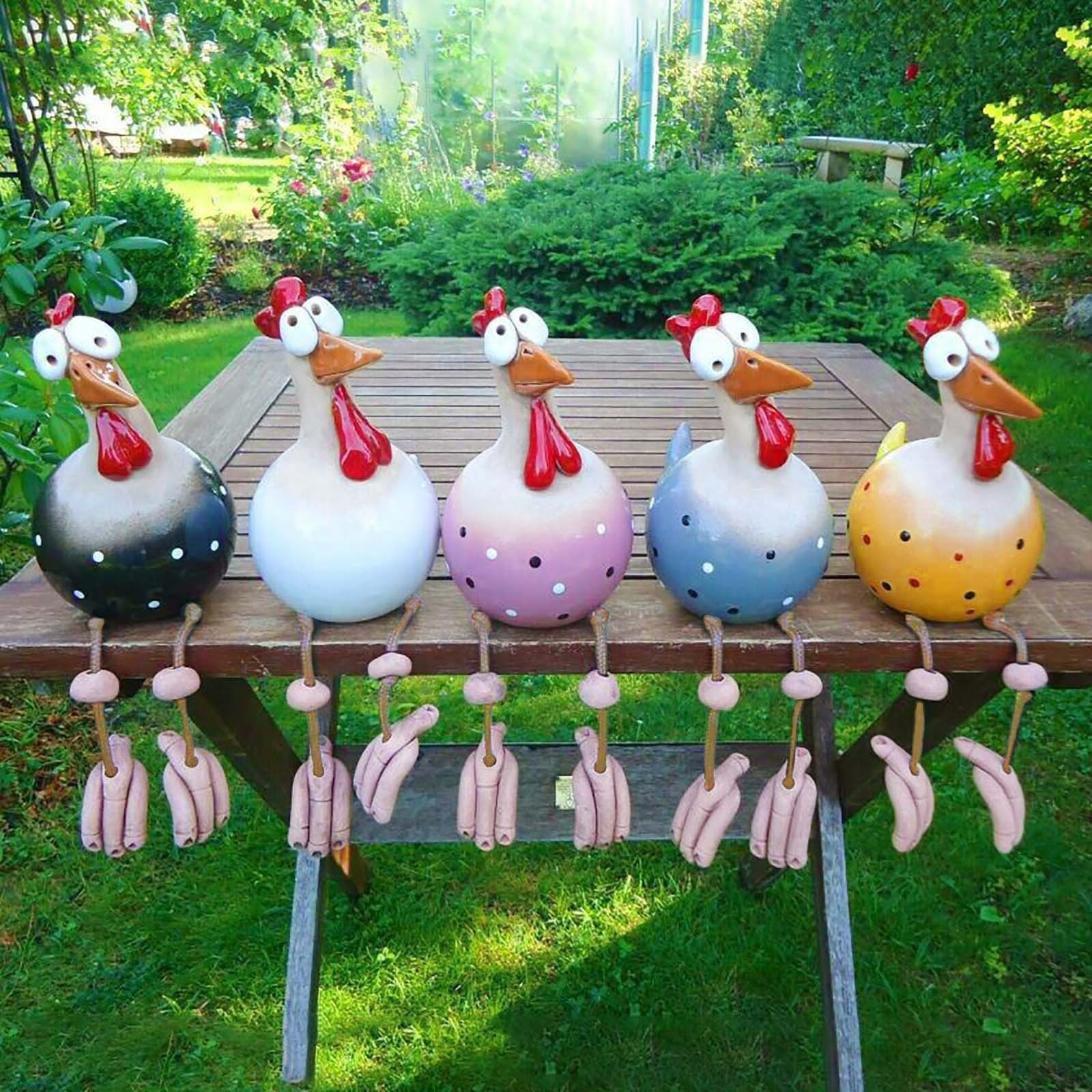 Cross-border Big Eye Hanging Foot Chicken Spring Breath Fence Resin Ornaments Garden Courtyard Long Foot Chicken Ornaments Wholesale