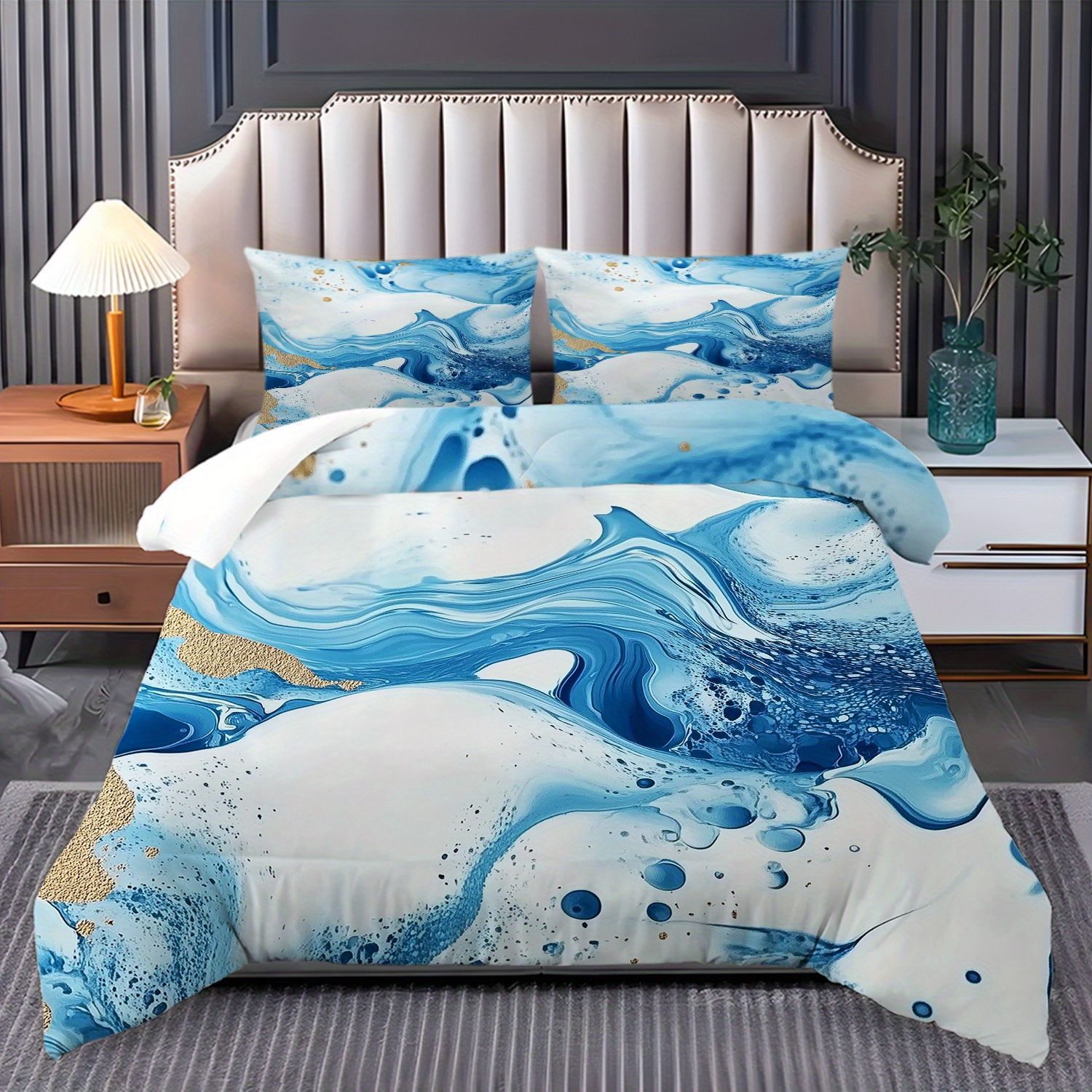 TEMU / JIT polvo oro mármol textura suave molienda impresión digital kit de colcha se puede ajustar