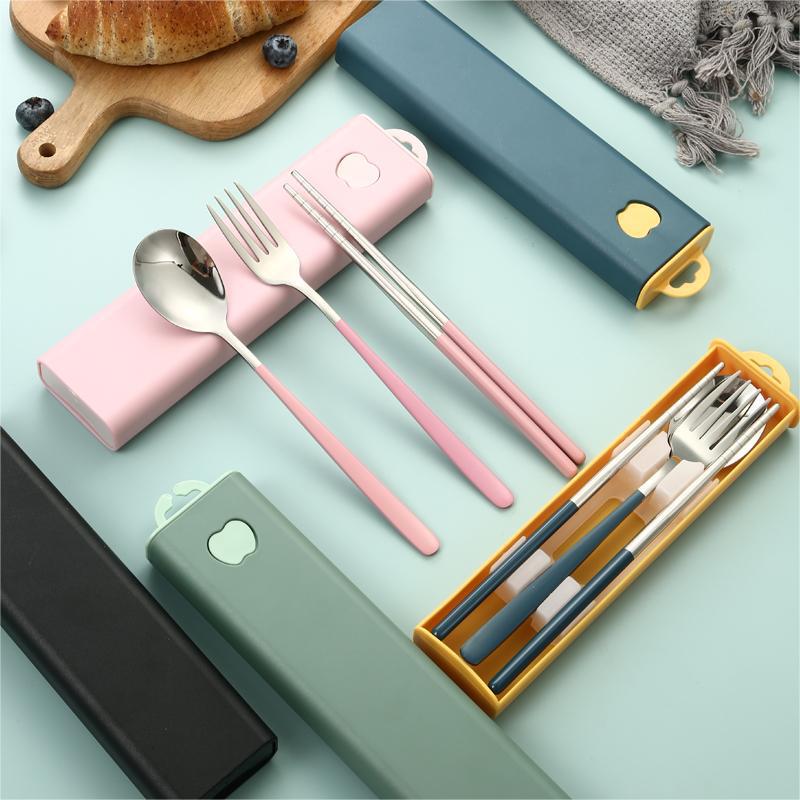 Korean 304 stainless steel portable tableware three-piece set company promotional gift tableware fork spoon chopsticks suit