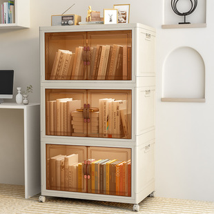 Children's Dust-Proof Bookcase Storage Cabinet Integrated with Door Movable Bookshelf Storage Rack Floor-Standing Dormitory under the Table New Product