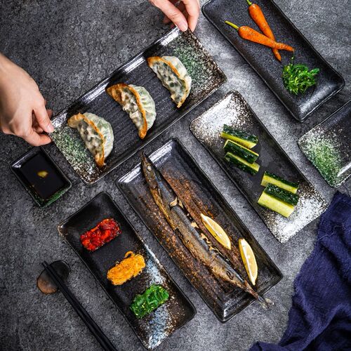 Commercial barbecue plate Japanese cuisine sushi plate saury fish plate hot pot dinner plate ceramic long plate dessert plate customization