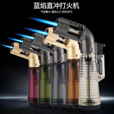 百诚新款弯头直冲充气打火机烟斗透明迷你小焊枪烟器雪茄檀香火机|ms