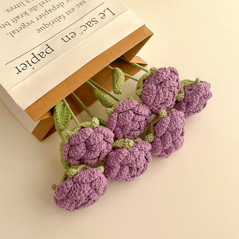 Día de San Valentín lana tejida a mano ramo acabado eterna flor artificial Rosa gancho tejida flor pareja regalo