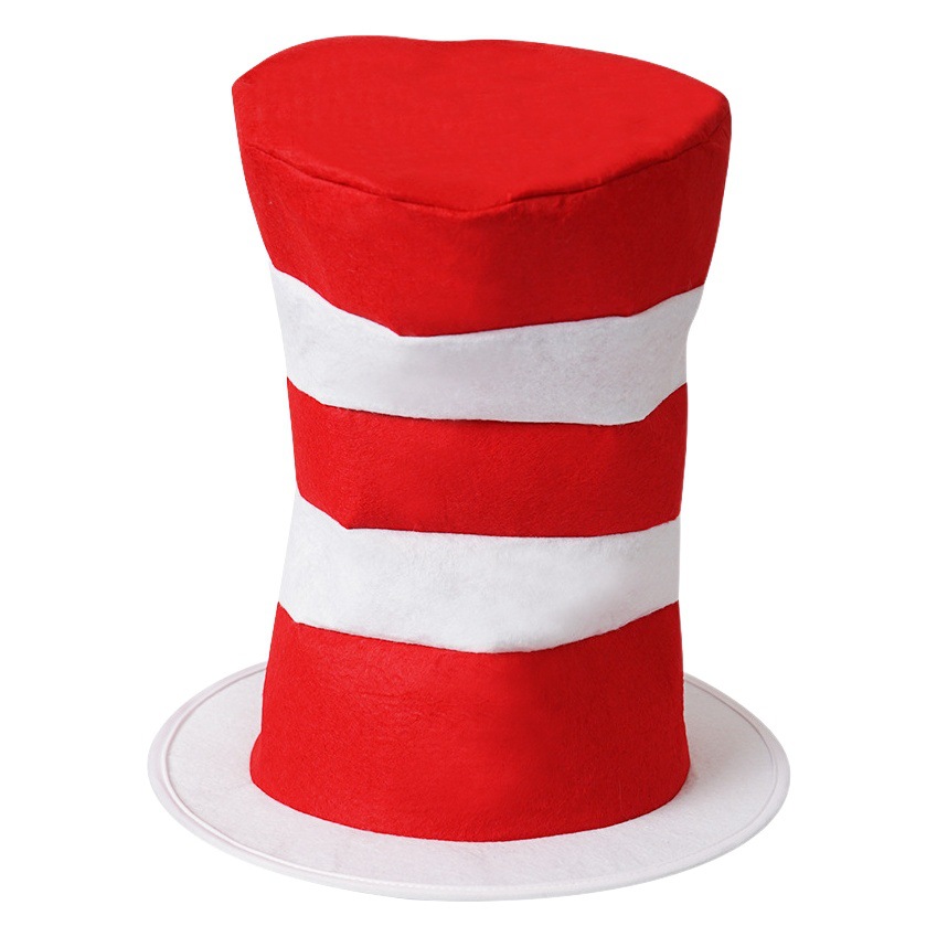 Suministro directo de fábrica Halloween Dr. Seuss fiesta de cumpleaños sombrero Cosplay etapa apoyos rojo y blanco rayado sombrero alto