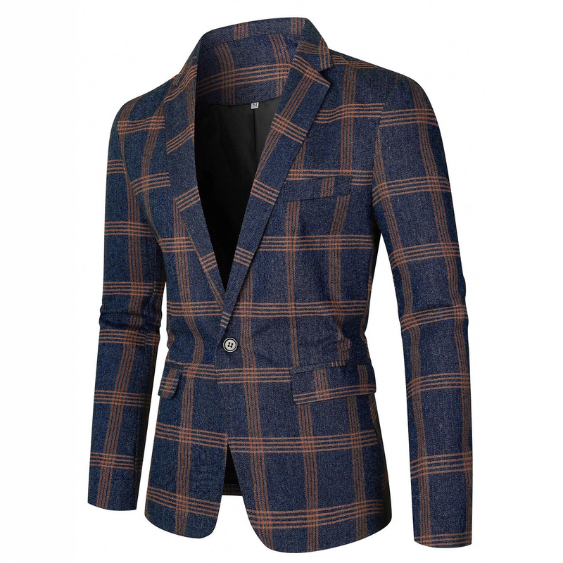 Spring and Autumn Men's Suit Jacket Korean Style Slim Fit Trendy Handsome Plaid Suit British Easiest for Match Single Suit Top X26 Spring and Autumn Men's Suit Jacket Korean Style Slim Fit Trendy Handsome Plaid Suit British Easiest for Match Single Suit Top X26