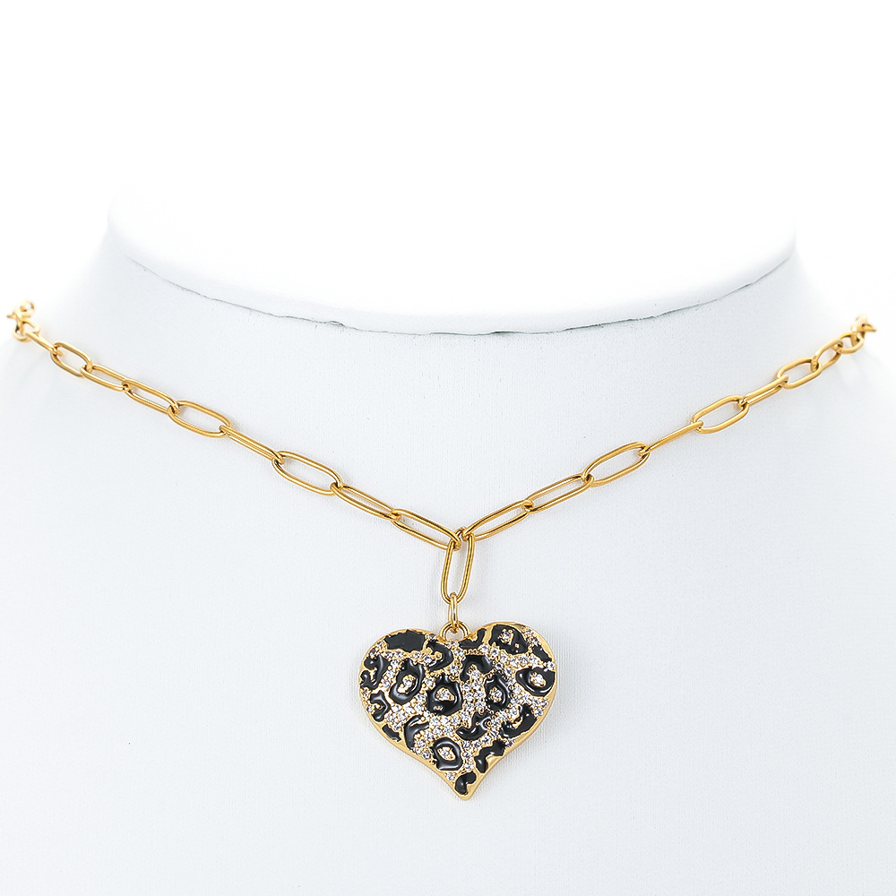 Collar De Leopardo Con Corazón De Nectarina Y Gota De Circón Con Microincrustaciones De Cobre Chapado En Oro De 18 Quilates display picture 1