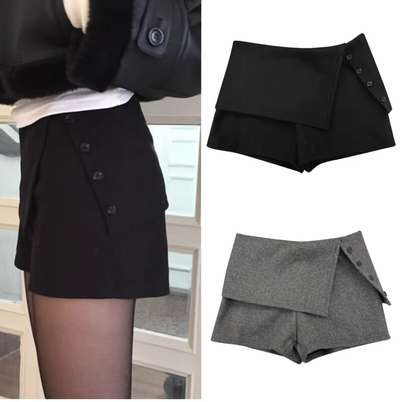 Korean Niche Brand Sweet-Cool Spicy Girl Style Cuffed Buttoned Slit Slim-Fit Versatile Leggings Shorts Korean Niche Brand Sweet-Cool Spicy Girl Style Cuffed Buttoned Slit Slim-Fit Versatile Leggings Shorts