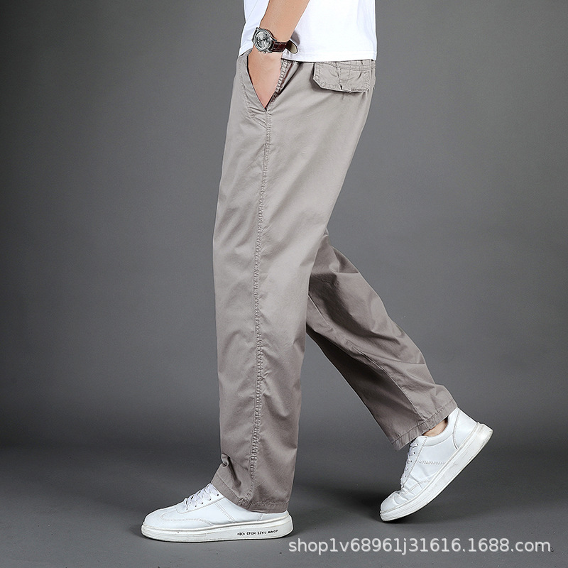 Zuoluo pantalones casuales Pantalones rectos sueltos de los hombres pantalones de papá de mediana edad pantalones elásticos pantalones de algodón puro 226